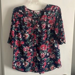 Navy 3/4 length sleeve floral print blouse